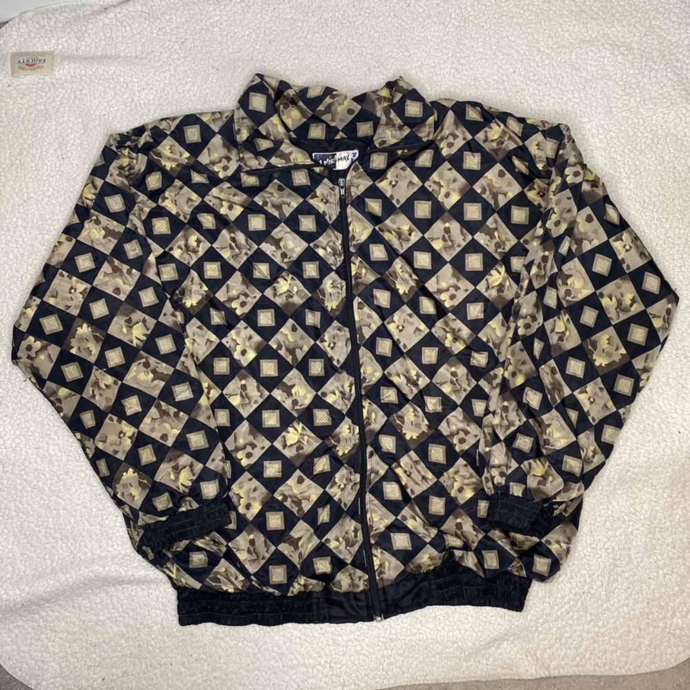 Vintage Miramax Diamond Print Full Zip Windbreaker: Size XXL